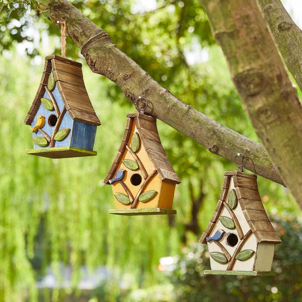 Glitzhome-12.5_H-Distressed-Solid-Wood-Birdhouse-with-3D-Leaves